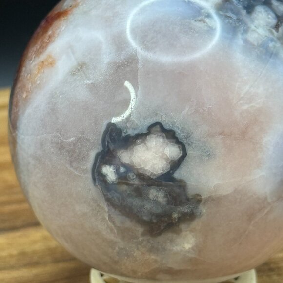 Blue Flower Agate Asterism Sakura Sphere Crystal Polished Natural 66.5mm 402.56g - Picture 4 of 11